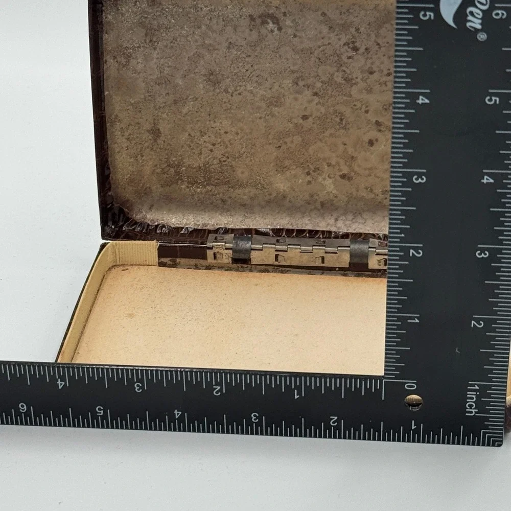 Vintage‎ Croc Style Jewelry Box Small Brown Hinged Case